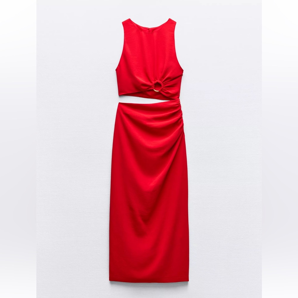 NWT Zara Cut Out Ring Midi Dress in Red size S